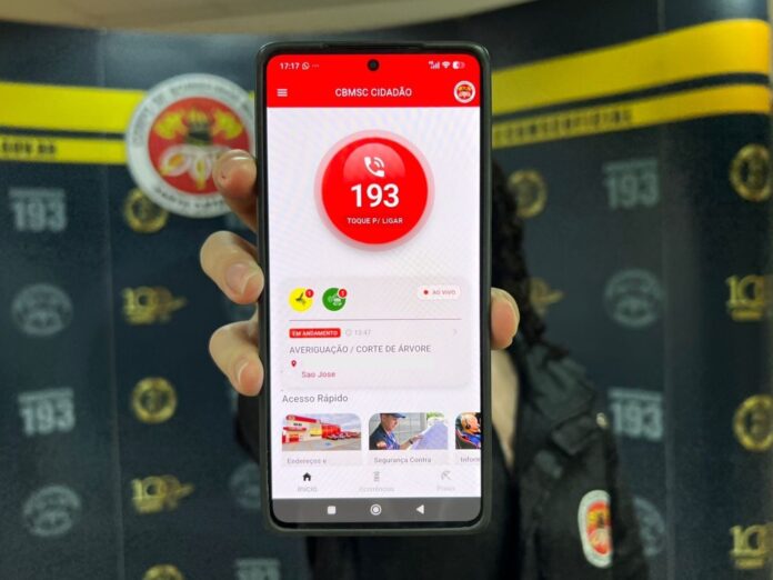 chamada 193 pelo aplicativo CBMSC Cidadão